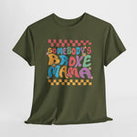 Oversized t-shirt in military green met kleurrijke tekstprint "Somebody’s Broke Mama"