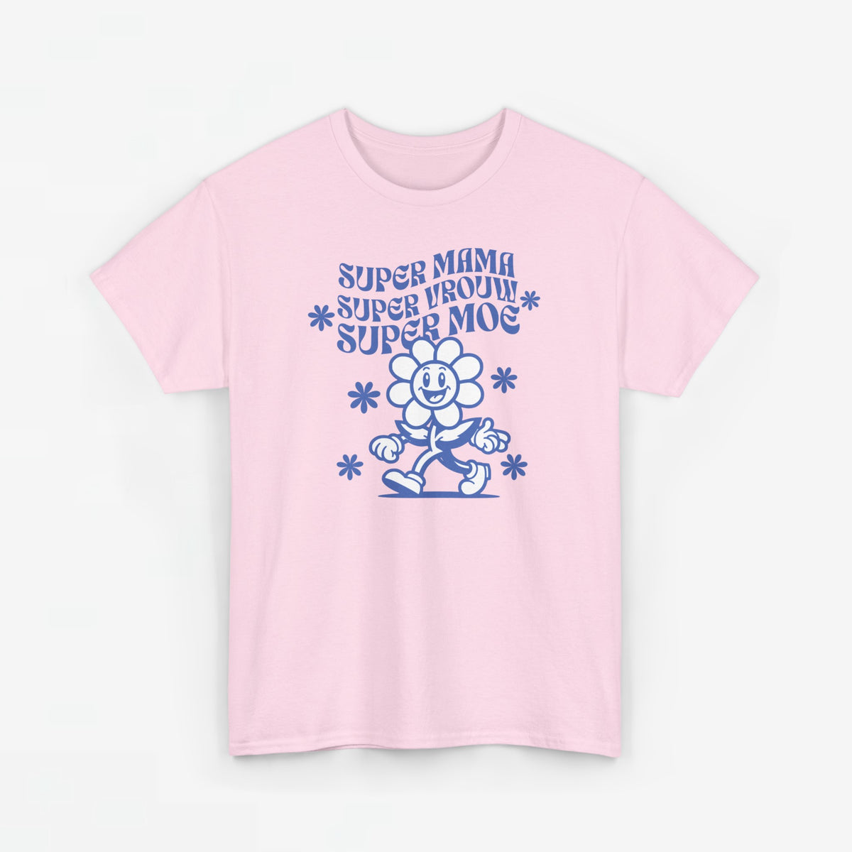 Roze oversized t-shirt met ronde hals en blauwe ‘Super Mama’ print met sterretjes