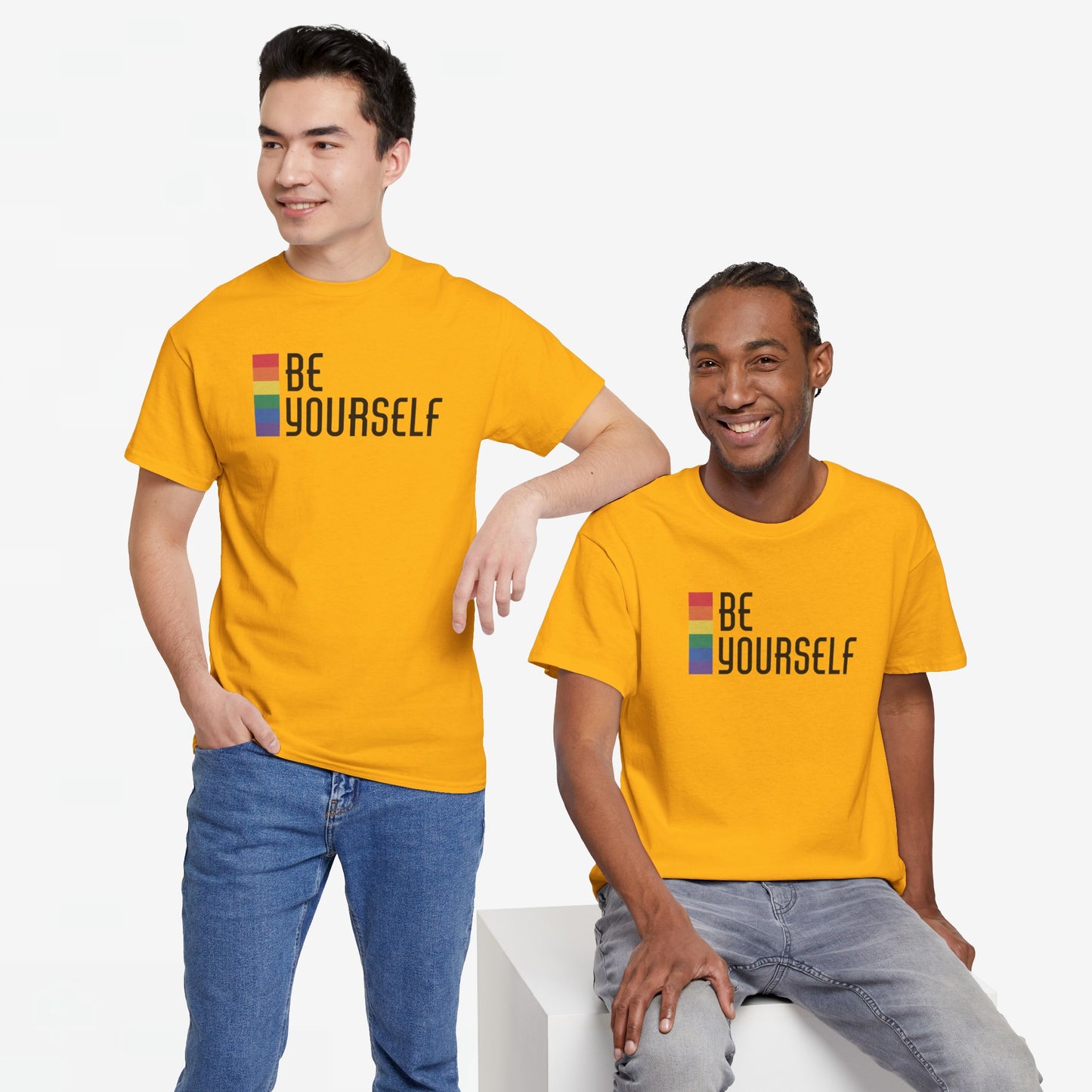 Gay Pride T-shirt - Be Yourself (zwarte tekst) - Oversized #25