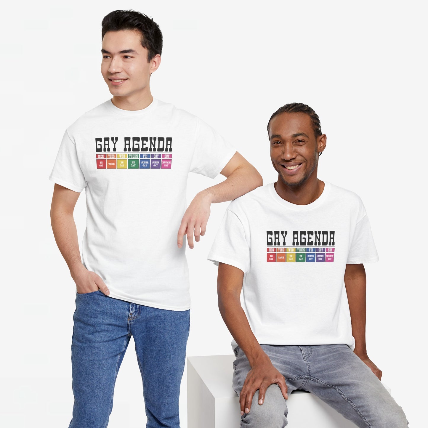 Gay Pride T-shirt - Gay Agenda (zwarte tekst) - Oversized #18