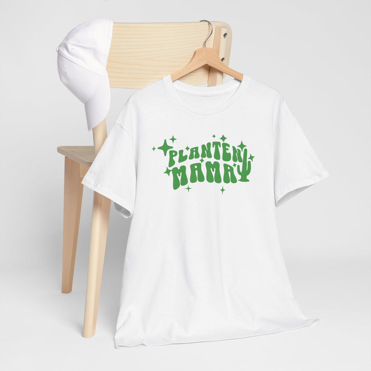 Oversized T-shirt wit met groene 'Planten Mammy' print op de borst
