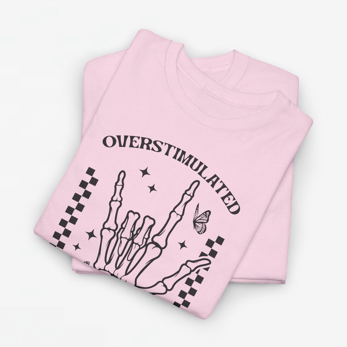 Oversized T-shirt lichtroze met zwarte illustratie en tekst op de borst