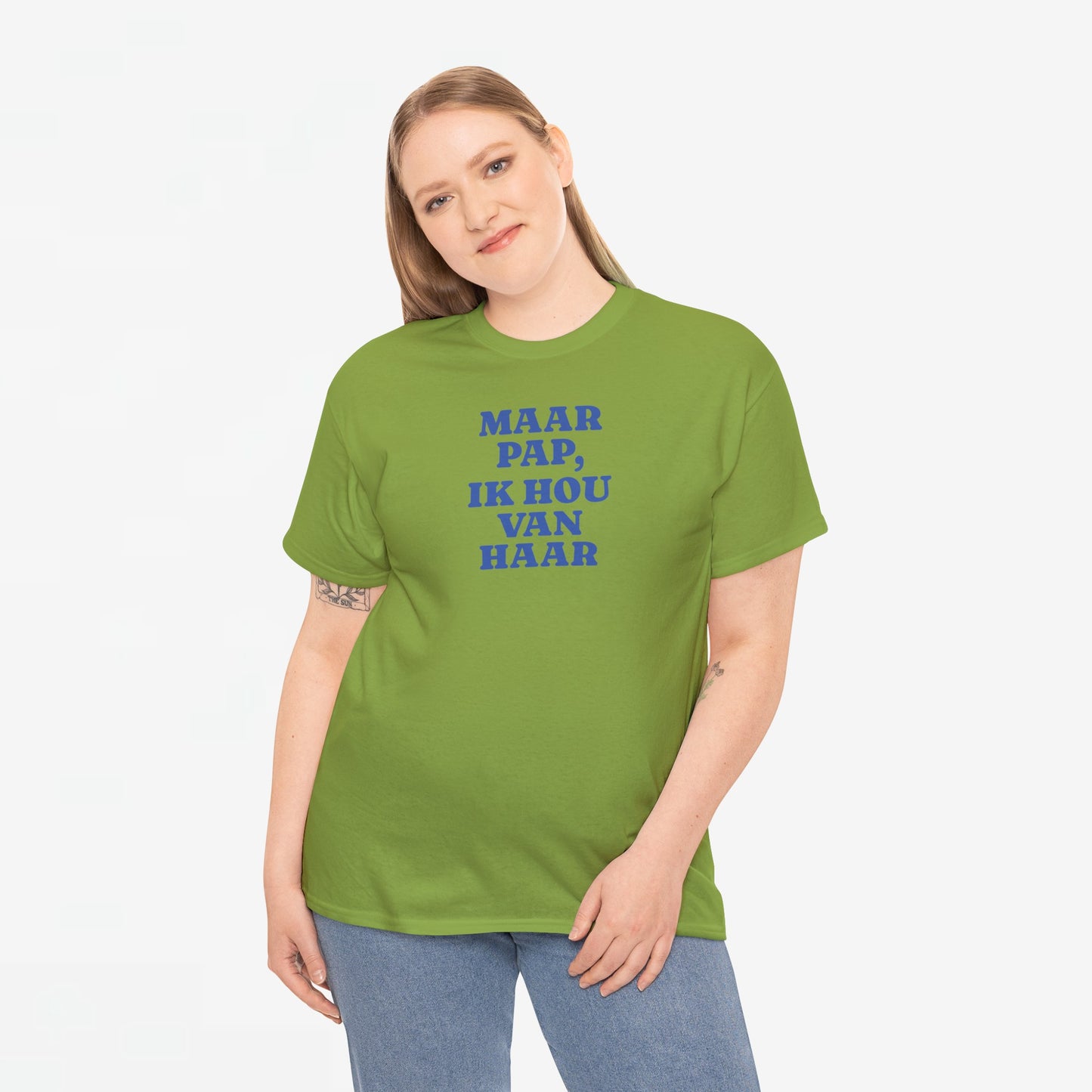 Gay Pride T-shirt -  Maar Pap, Ik Hou Van Haar (blauw tekst) - Oversized Tee