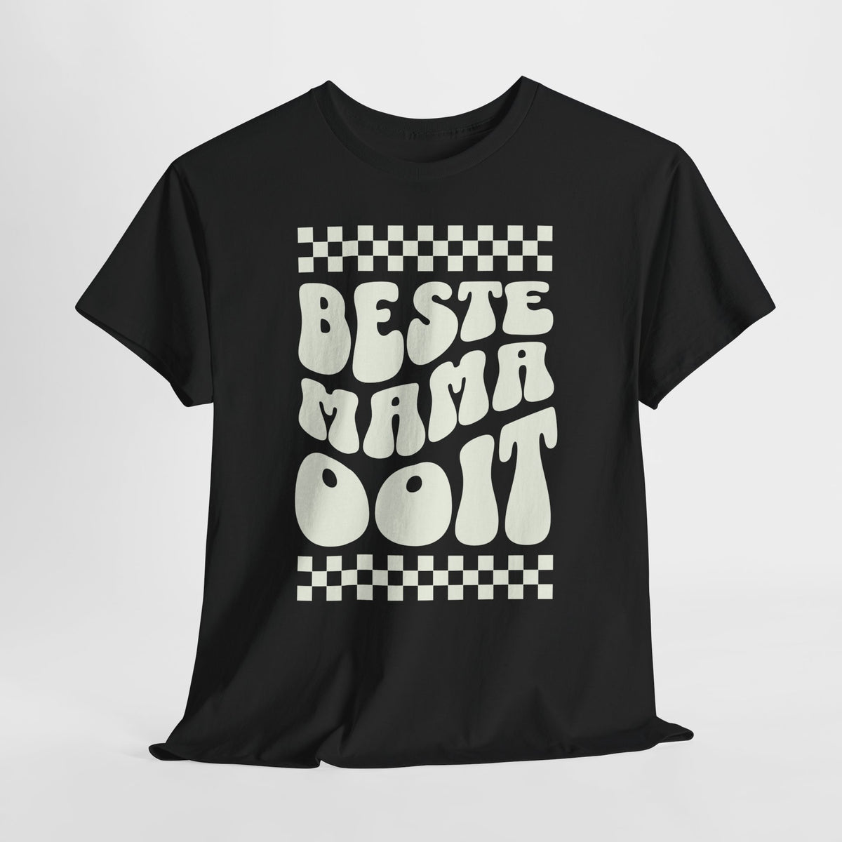 Zwart oversized t-shirt met ronde hals en grote witte 'Beste mama ooit' print
