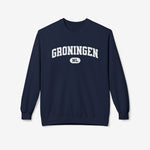 Groningen trui met ronde hals, lange mouwen en frontprint met NL-badge, navy