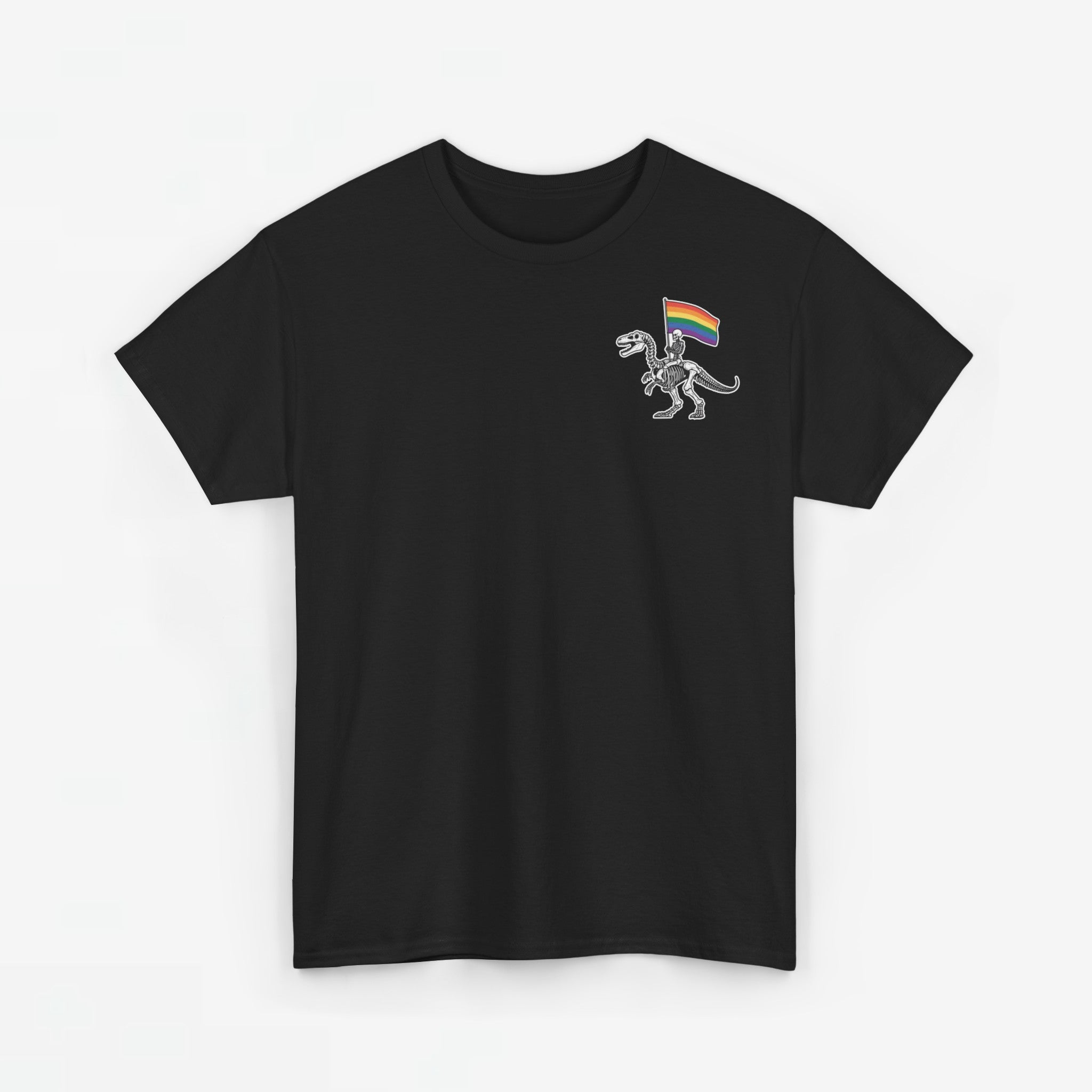 Gay Pride T-shirt - Skelet Dinosaurus Regenboog Pride Vlag - Back Print - Oversized #77