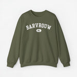 Groene trui met ronde hals en witte 'BARVROUW' print met 'NL'