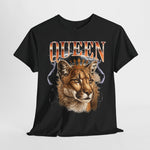 Zwarte oversized T-shirt met centrale leeuwenkopprint en Queen-tekst