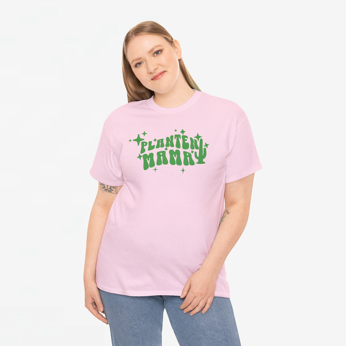 Roze oversized T-shirt met groene 'Planten Mama' print op de borst