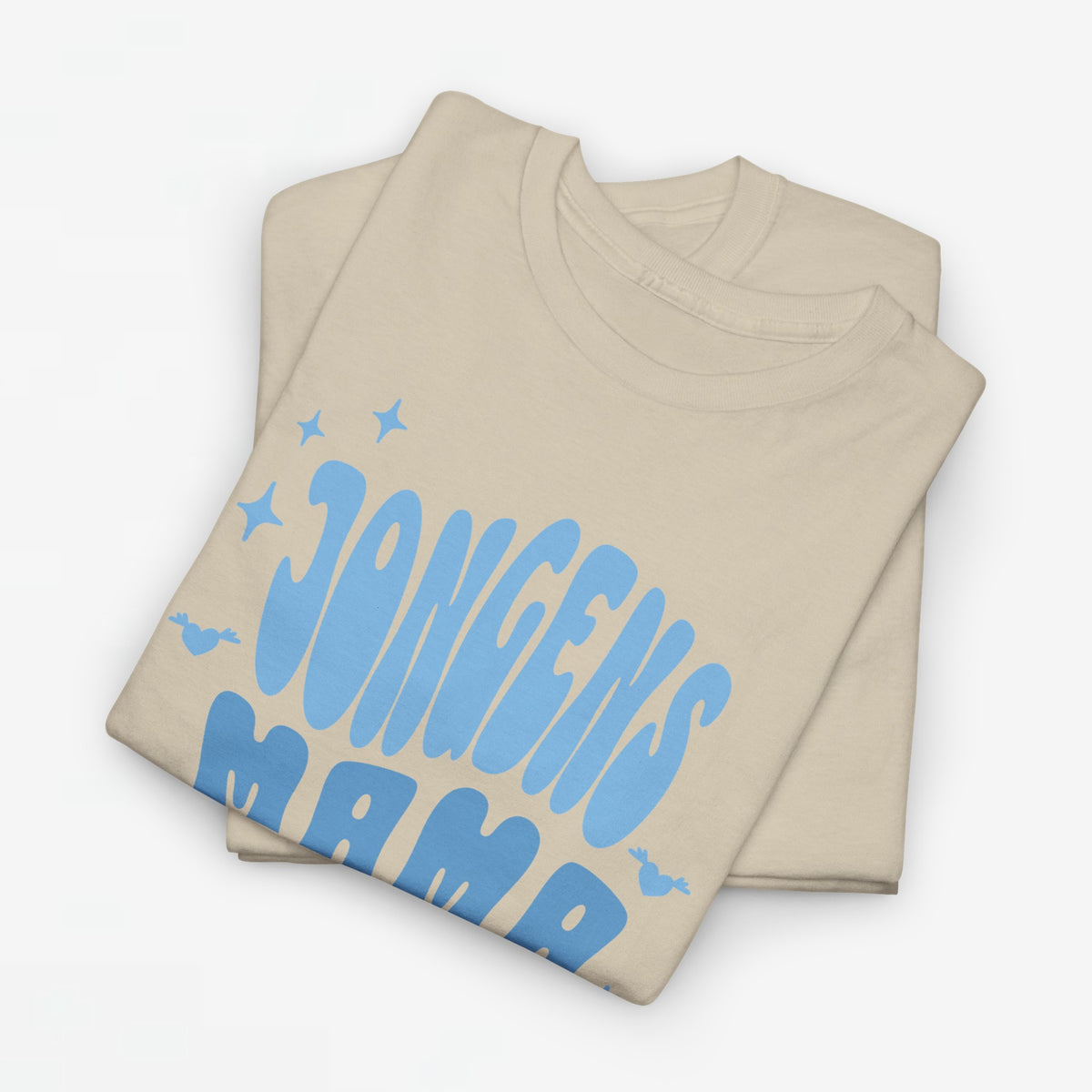 Zandkleurig oversized jongens-T-shirt met opdruk 'JONGENS MAMA' en sterren