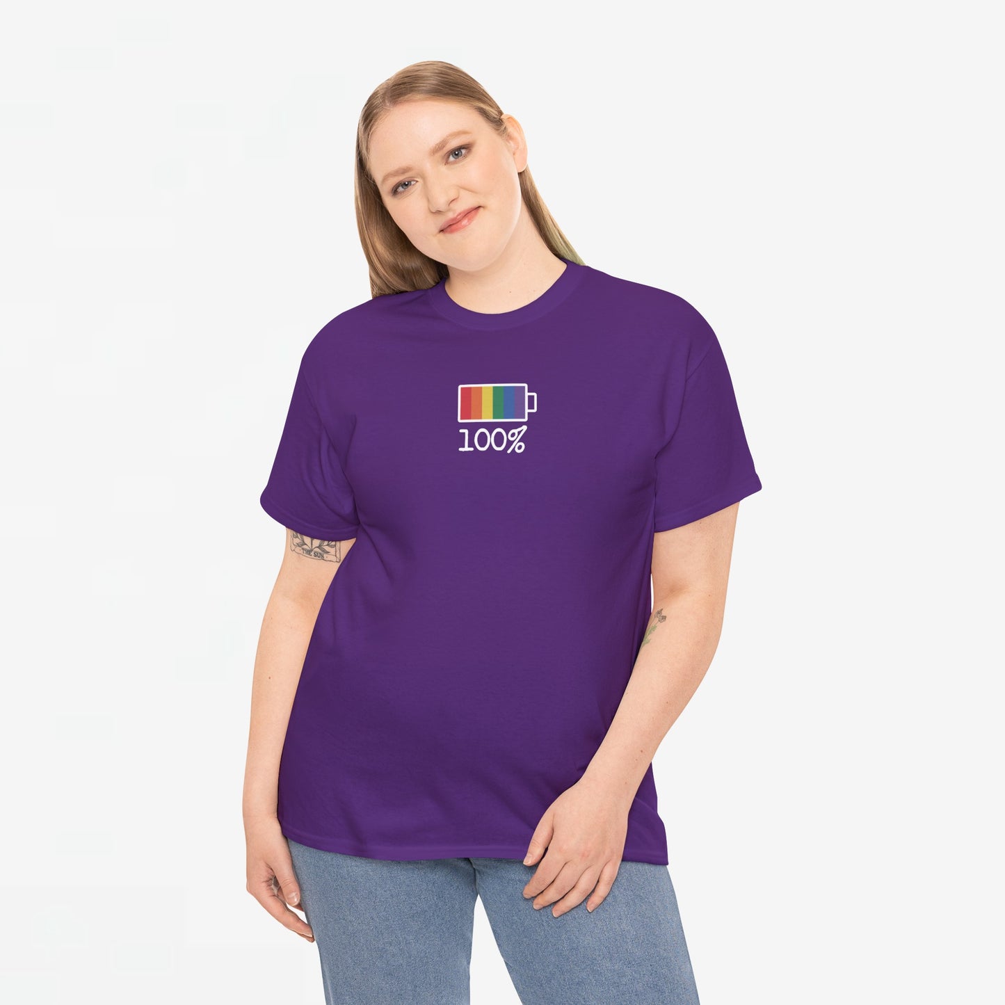 Gay Pride T-shirt - 100% Regenboog (witte tekst) - Oversized #32