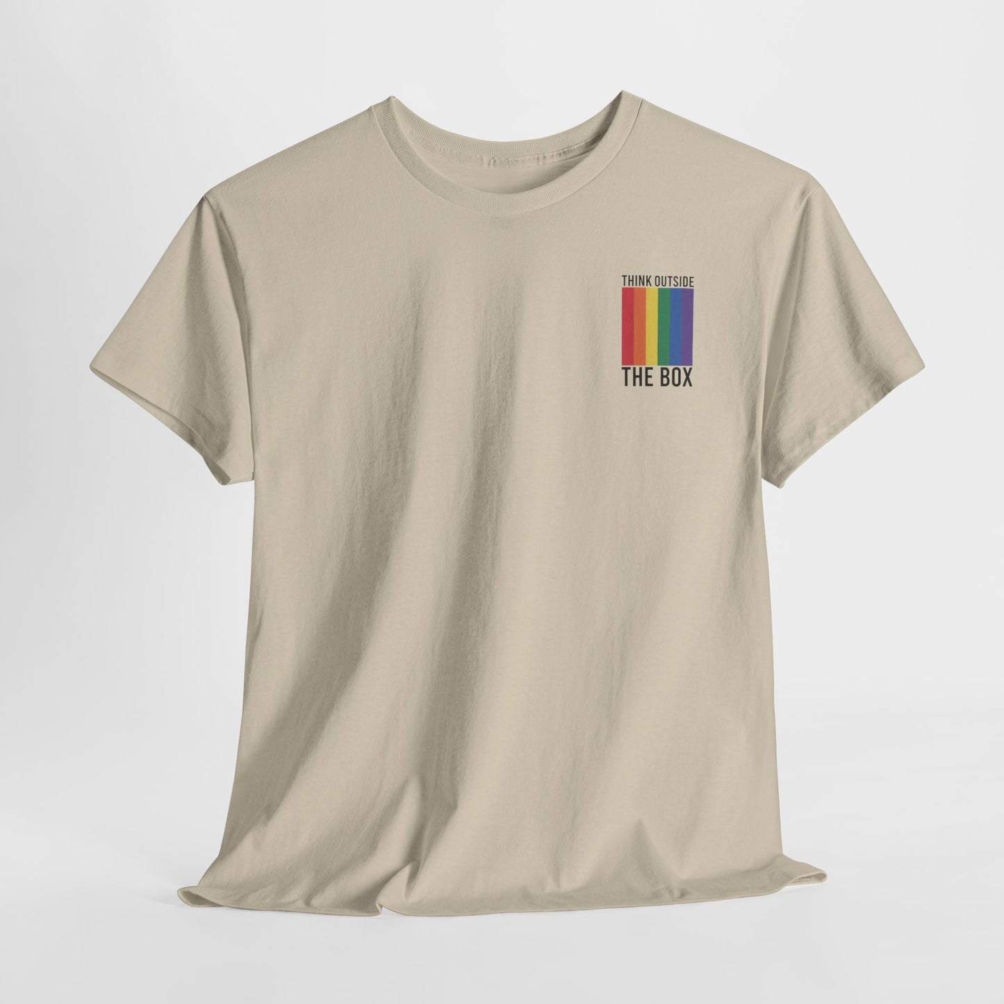 Gay Pride T-shirt - Think Outside The Box (zwarte tekst) - Back Print - Oversized #29