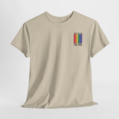 Gay Pride T-shirt - Think Outside The Box (zwarte tekst) - Back Print - Oversized #29