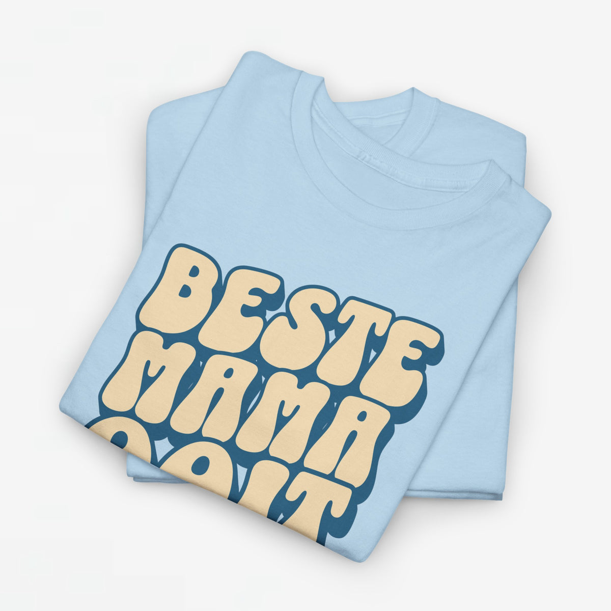 Lichtblauwe oversized T-shirt met grote gele 'Beste Mama Ooit' print
