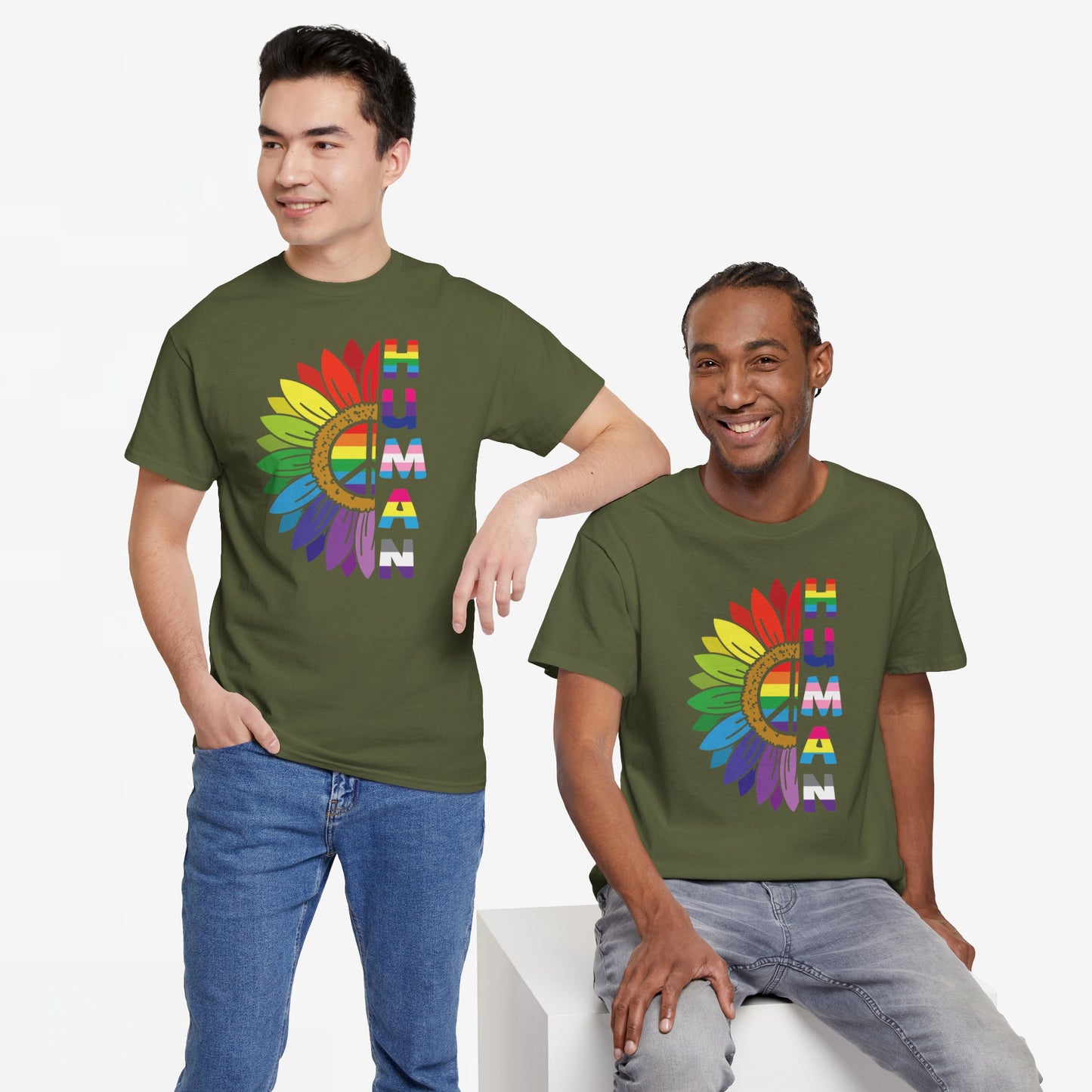 Gay Pride T-shirt - Regenboog Human (witte tekst) - Oversized #4