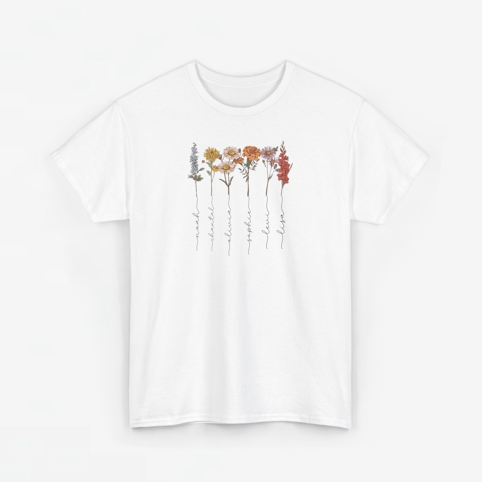 Gepersonaliseerde Moederdag Mama Cadeau - T-shirt - Geboortemaand bloemen met namen