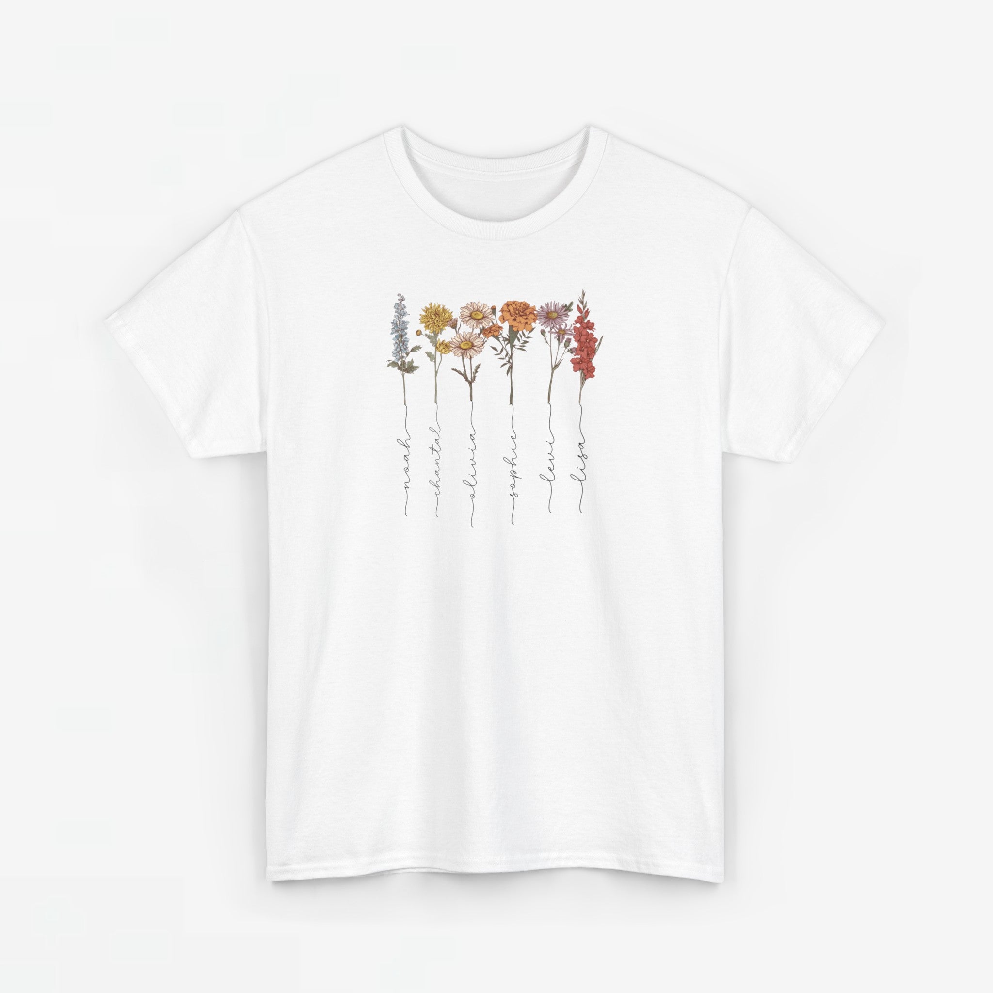 Gepersonaliseerde Moederdag Mama Cadeau - T-shirt - Geboortemaand bloemen met namen