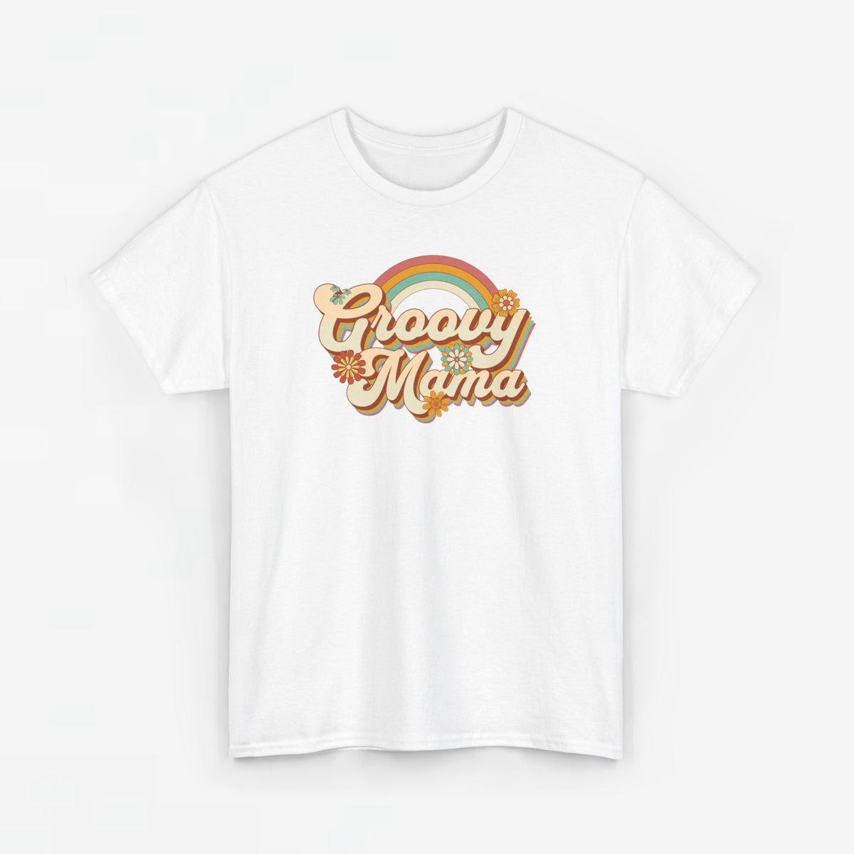 Oversized witte t-shirt met Groovy Mama regenboog- en bloemprint op de borst