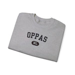 Grijze sweatshirt met borstprint “OPPAS NL” en ronde hals