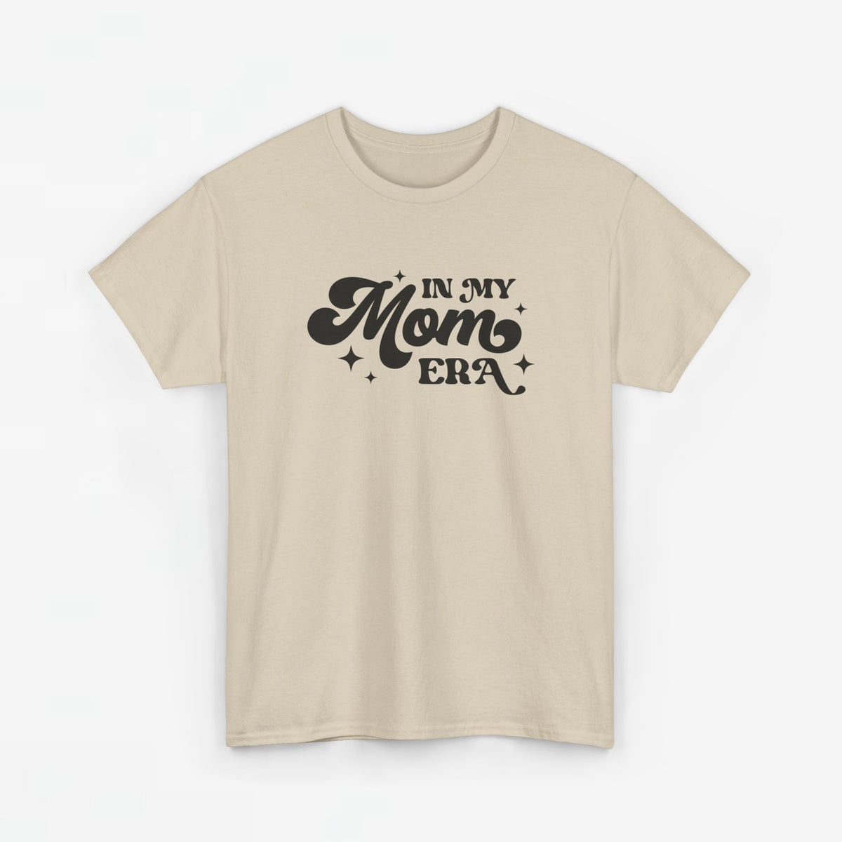Oversized zandkleurige T-shirt met zwarte 'In my Mom Era' tekstprint