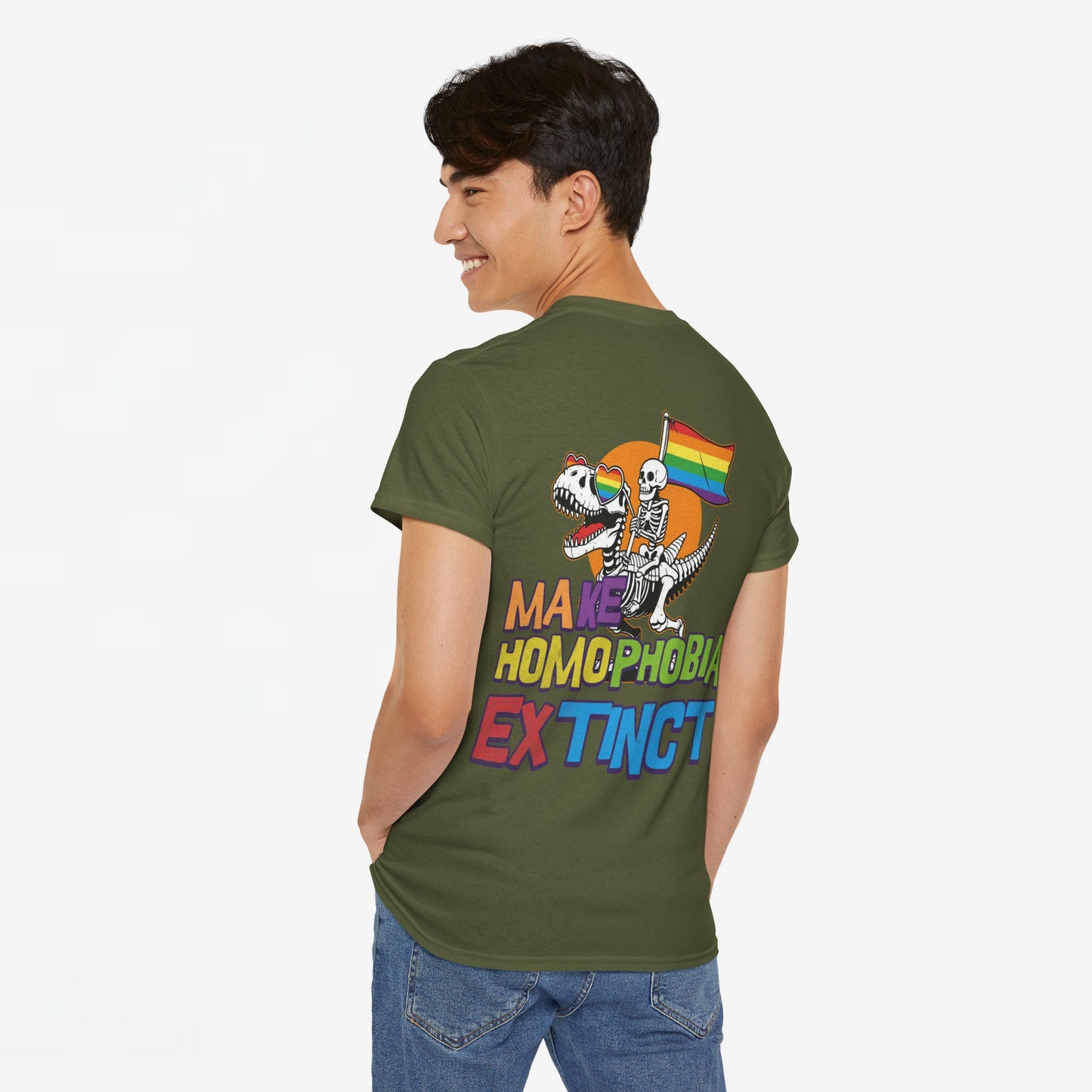 Gay Pride T-shirt -  Make Homophobia Extinct - Back Print - Oversized Tee