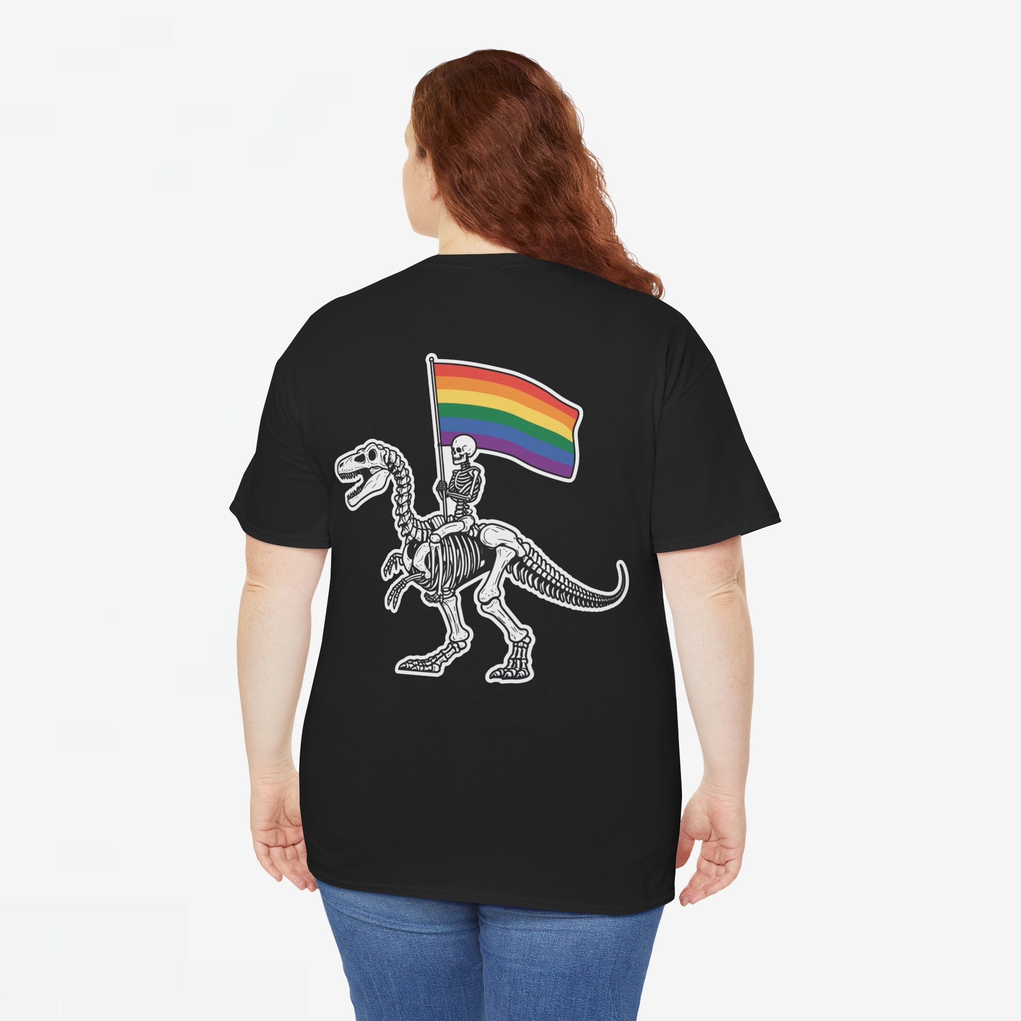 Gay Pride T-shirt - Skelet Dinosaurus Regenboog Pride Vlag - Back Print - Oversized #77