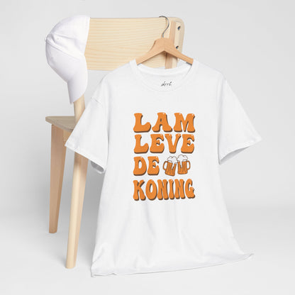 Lam Leve De Koning - oranje tekst | Front Print | Koningsdag T-shirt | Oversized | Heren