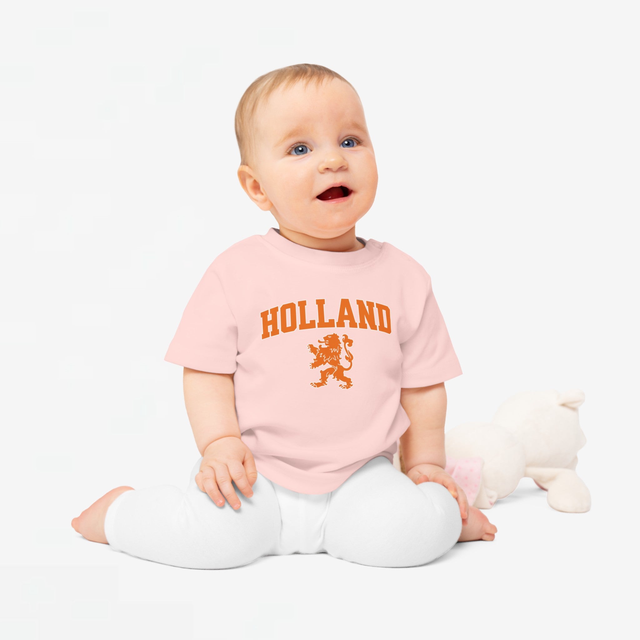 Baby T-shirt voor EK, WK en Koningsdag - HOLLAND met Leeuw