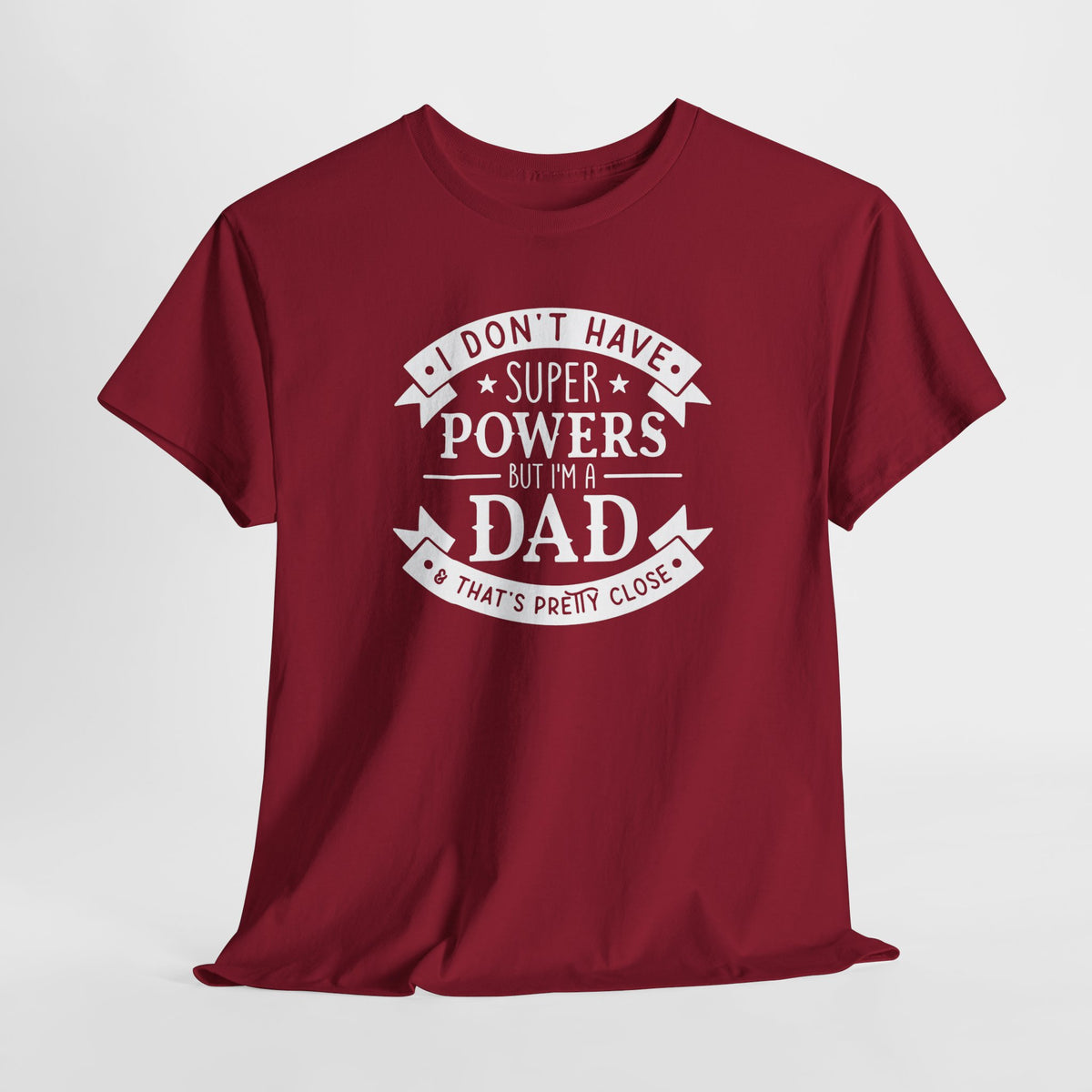 Bordeauxrode oversized T-shirt met witte tekstprint “superpowers” en “dad”