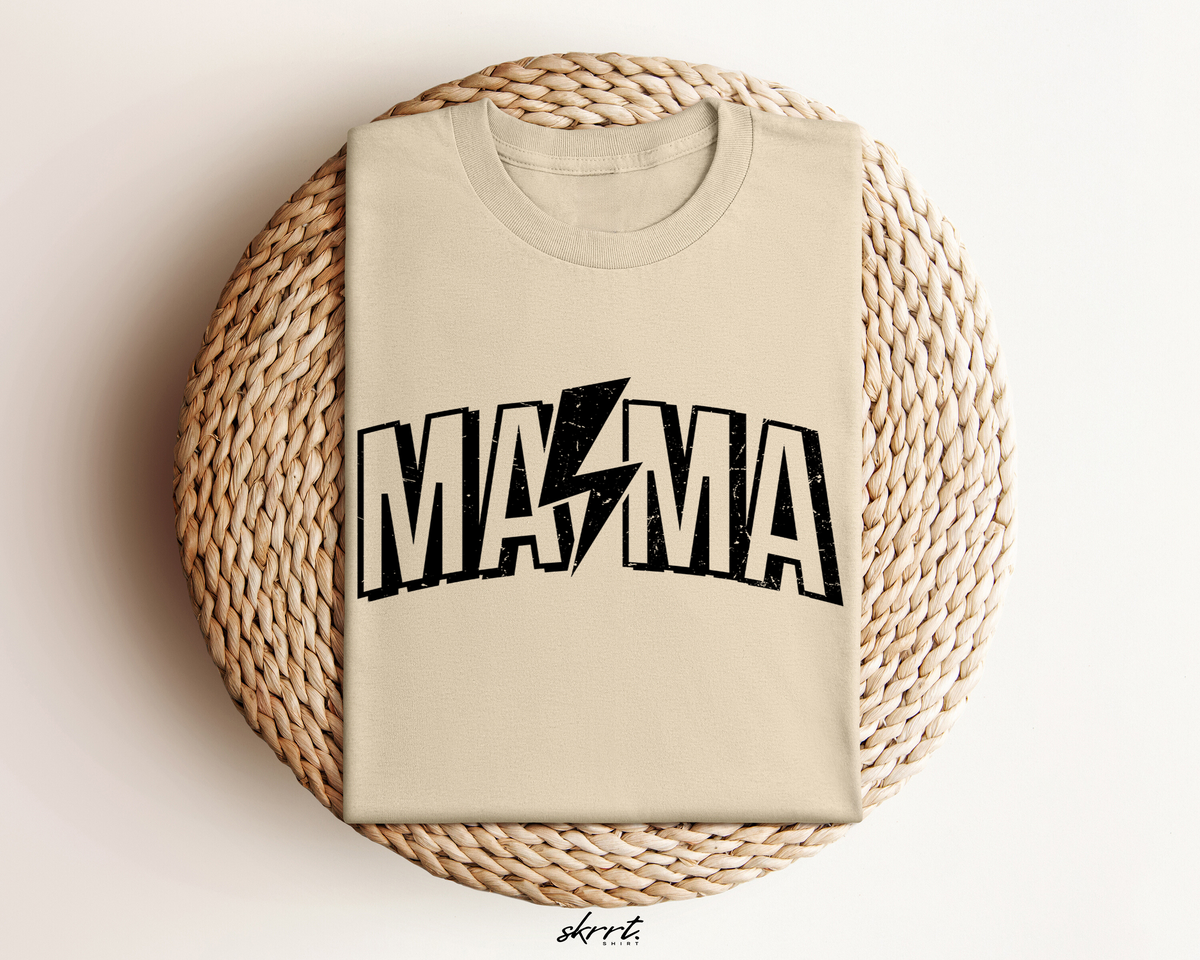 Oversized zandkleurige T-shirt met grote 'MAMA'-print met bliksemvormen