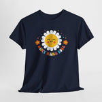 Oversized T-shirt navy met grote smiley zonprint en bloemenkrans "Wifey Mama Boss"