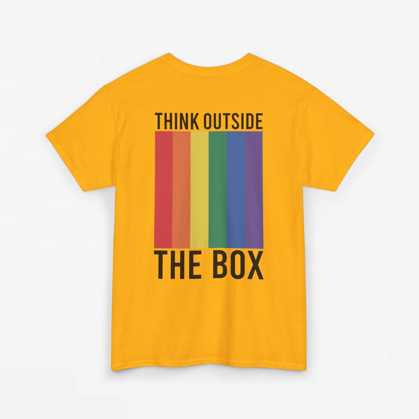 Gay Pride T-shirt - Think Outside The Box (zwarte tekst) - Back Print - Oversized #29