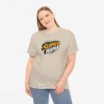 Sandkleurig oversized T-shirt met Super Mama bedrukking, ronde hals