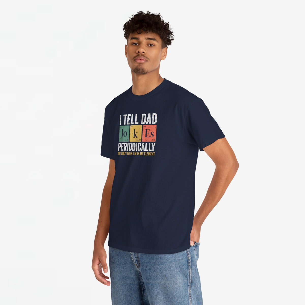 Donkerblauwe oversized t-shirt met borstprint “I Tell Dad Jokes Periodically”