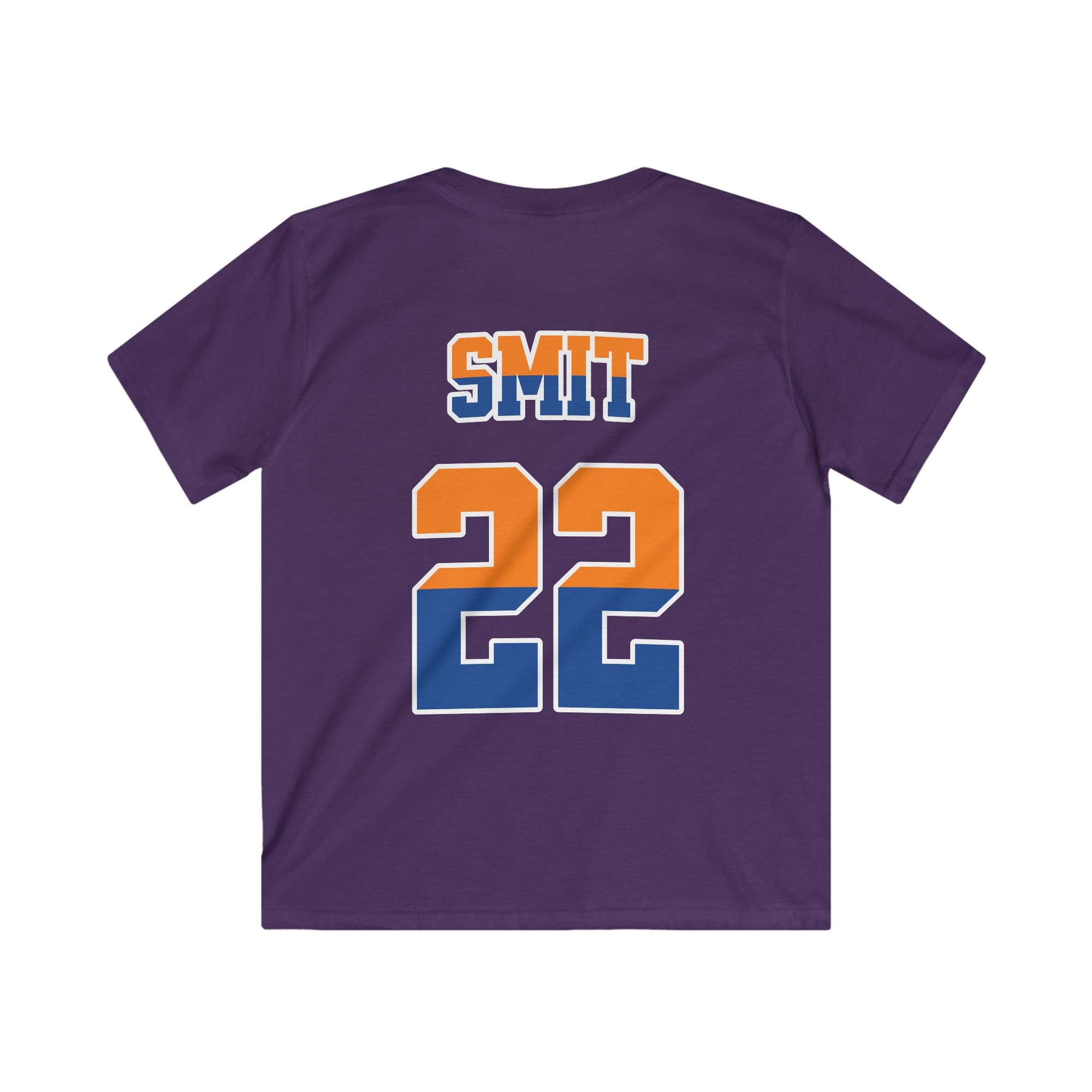 Kind Voetbal T-shirt - EK, WK en Koningsdag Kinderkleding - Personaliseer met Naam, Jaar & Rugnummer - ORANJE  (oranje en blauwe tekst)