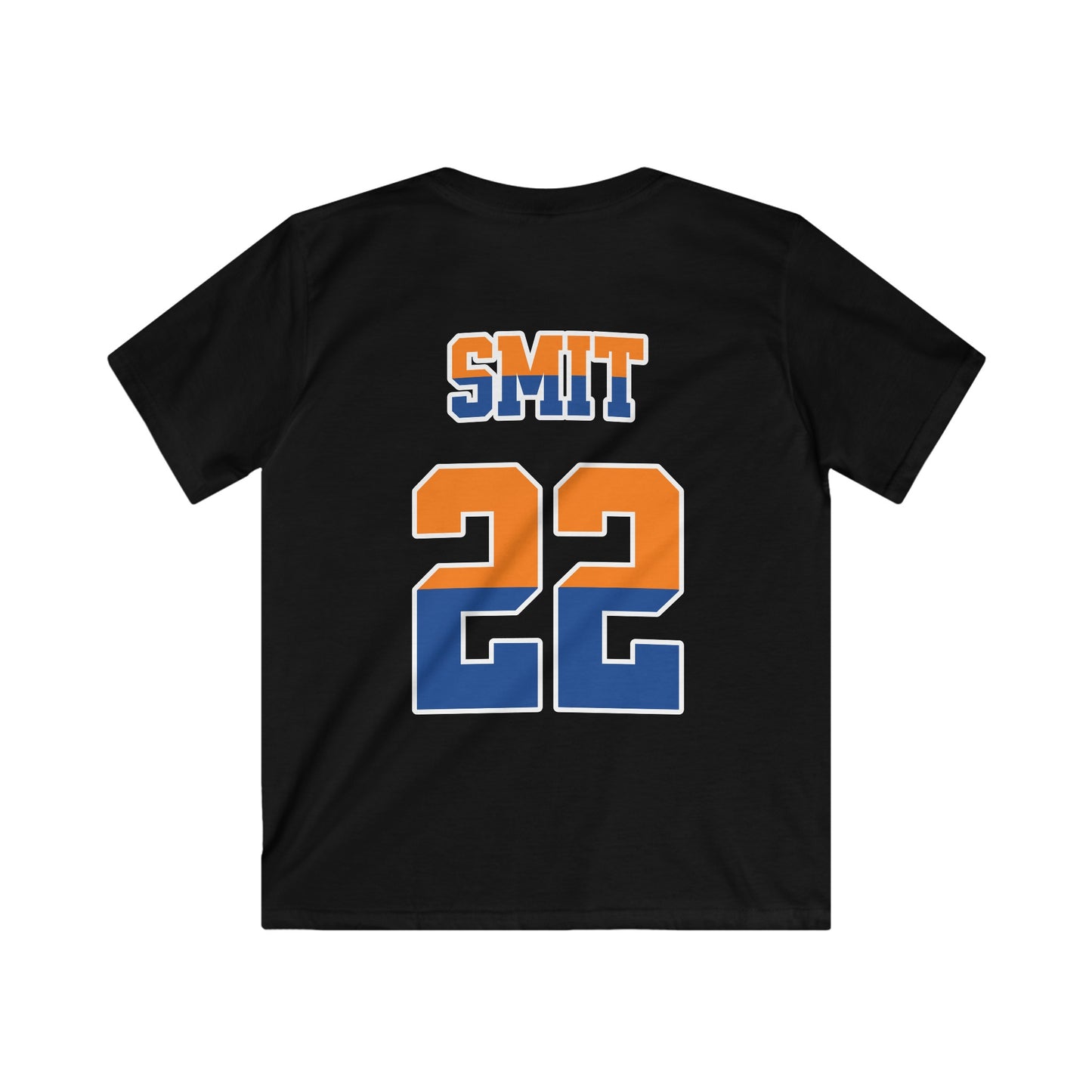 Kind Voetbal T-shirt - EK, WK en Koningsdag Kinderkleding - Personaliseer met Naam, Jaar & Rugnummer - ORANJE  (oranje en blauwe tekst)
