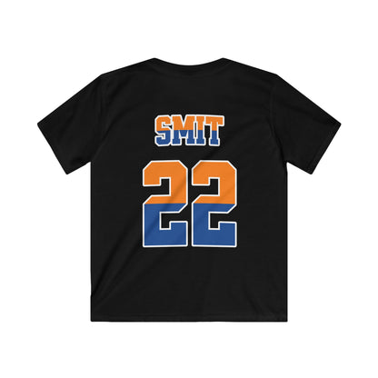 Kind Voetbal T-shirt - EK, WK en Koningsdag Kinderkleding - Personaliseer met Naam, Jaar & Rugnummer - ORANJE  (oranje en blauwe tekst)