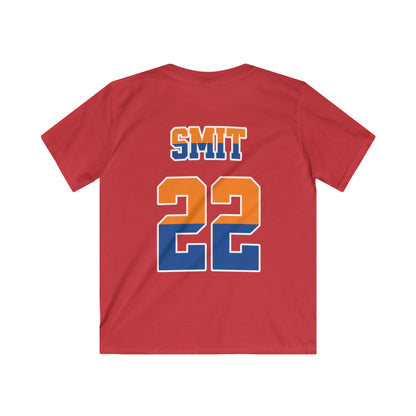 Kind Voetbal T-shirt - EK, WK en Koningsdag Kinderkleding - Personaliseer met Naam, Jaar & Rugnummer - ORANJE  (oranje en blauwe tekst)