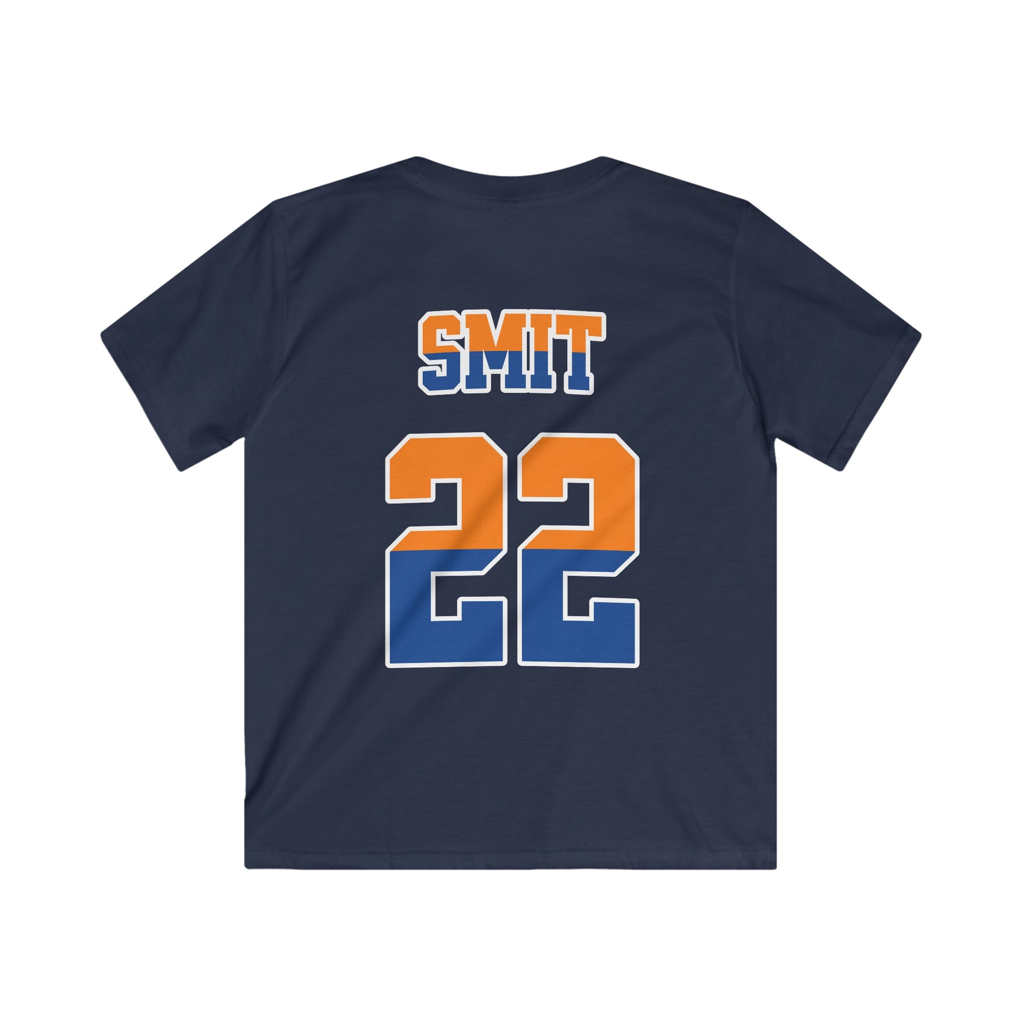 Kind Voetbal T-shirt - EK, WK en Koningsdag Kinderkleding - Personaliseer met Naam, Jaar & Rugnummer - ORANJE  (oranje en blauwe tekst)