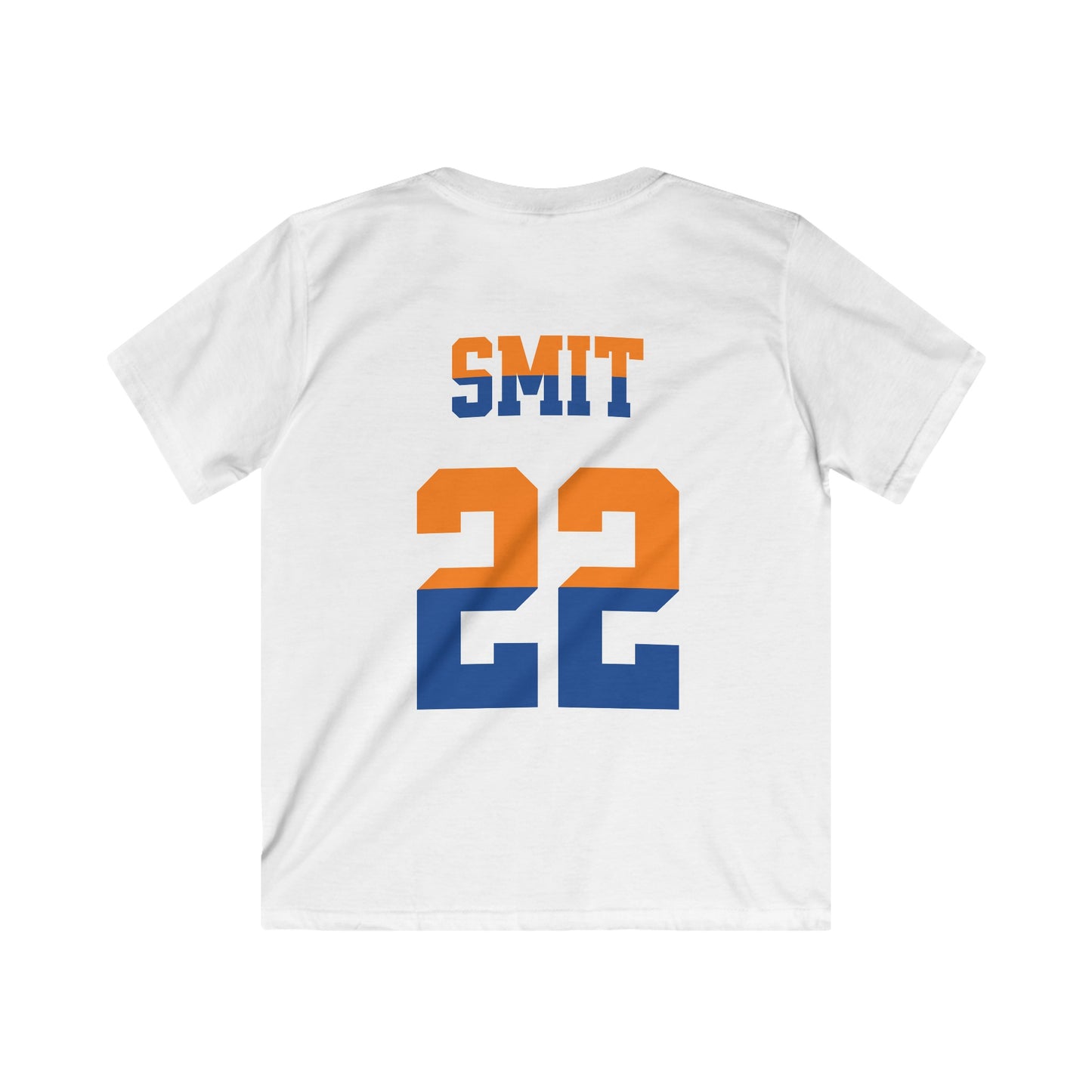 Kind Voetbal T-shirt - EK, WK en Koningsdag Kinderkleding - Personaliseer met Naam, Jaar & Rugnummer - ORANJE  (oranje en blauwe tekst)