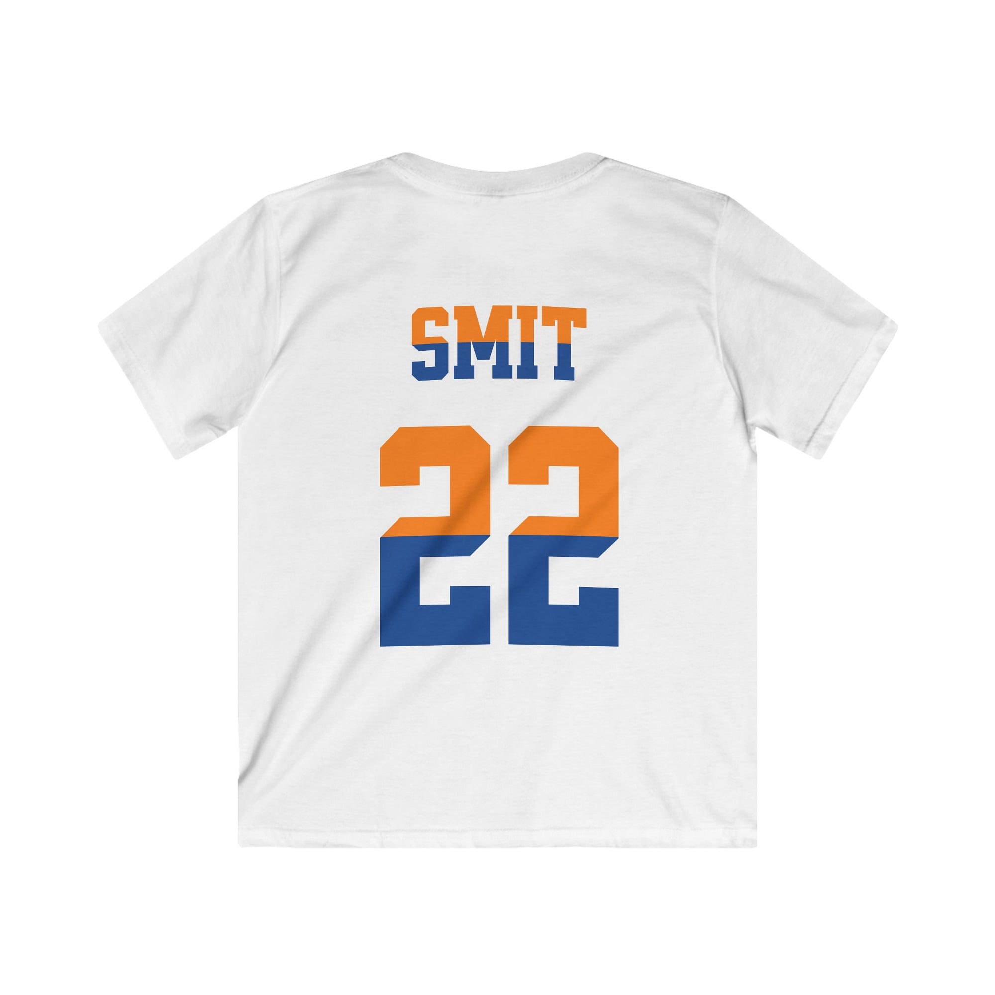 Kind Voetbal T-shirt - EK, WK en Koningsdag Kinderkleding - Personaliseer met Naam, Jaar & Rugnummer - ORANJE  (oranje en blauwe tekst)