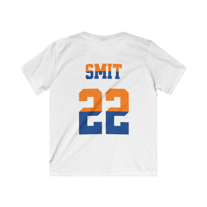 Kind Voetbal T-shirt - EK, WK en Koningsdag Kinderkleding - Personaliseer met Naam, Jaar & Rugnummer - ORANJE  (oranje en blauwe tekst)