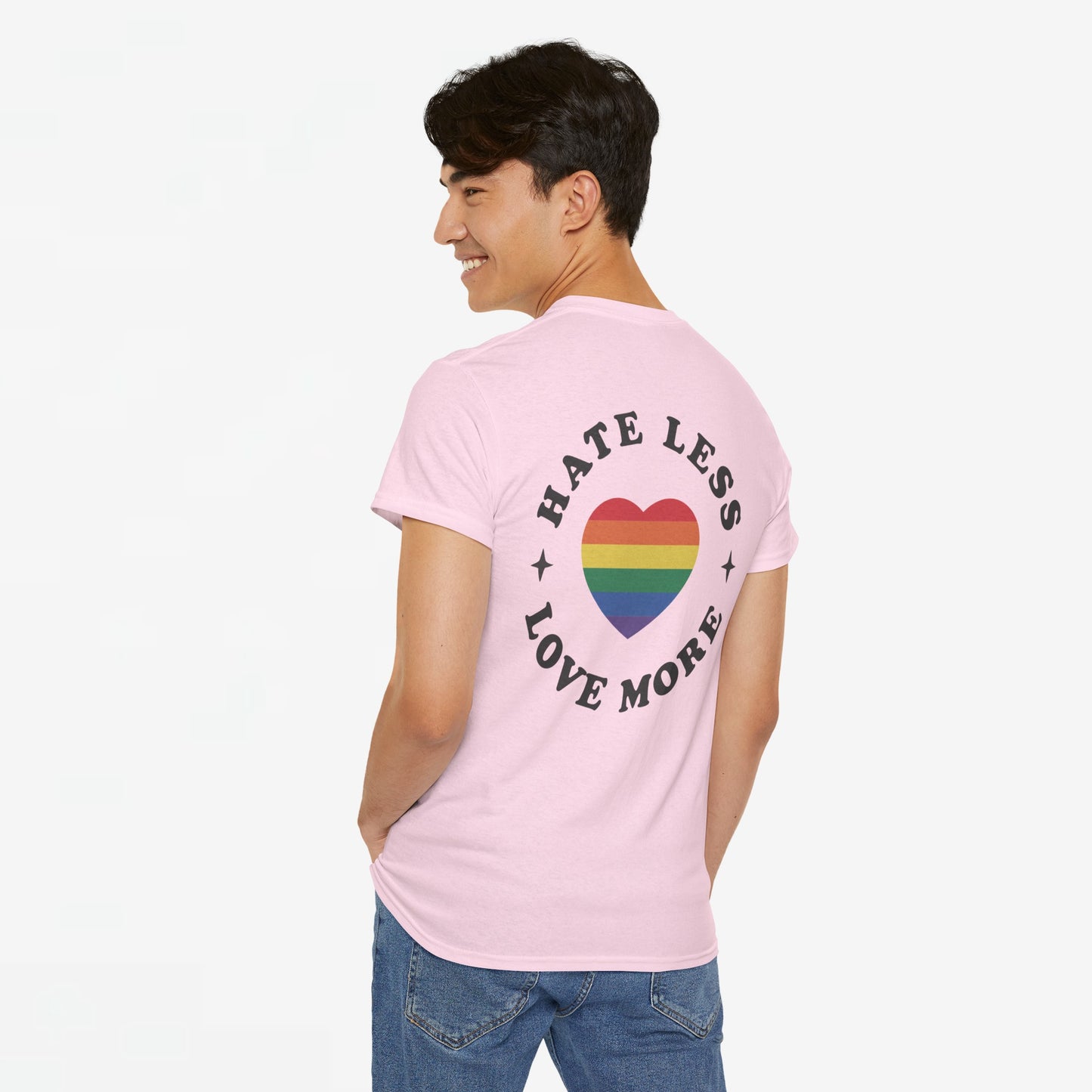 Gay Pride T-shirt - Hate Less Love More - Back Print - Oversized #13