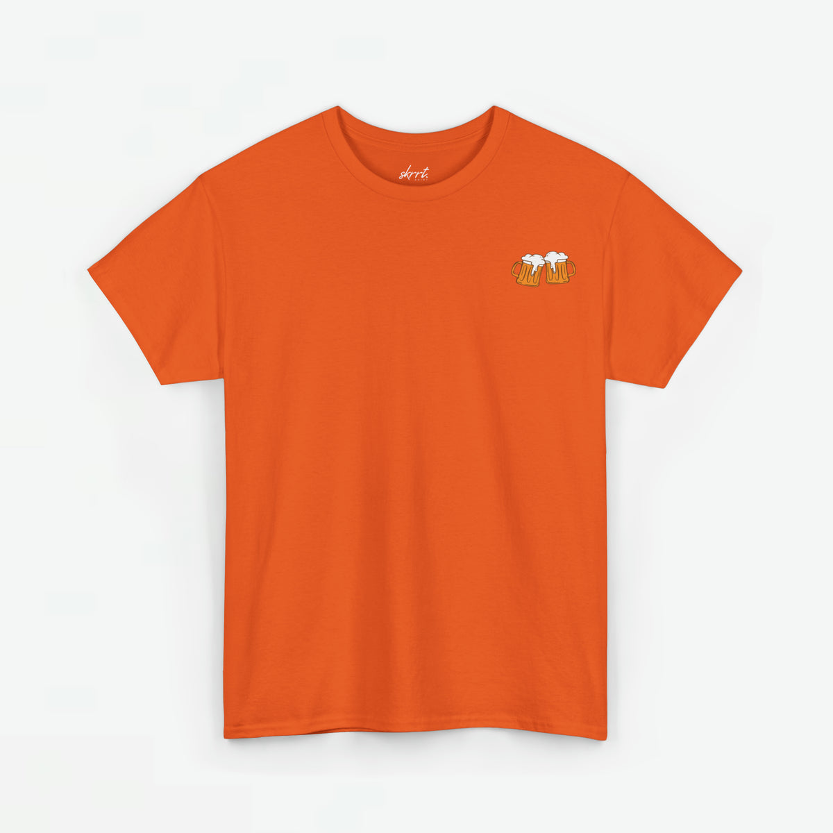 Oranje heren T-shirt met klein biersymbool op de borst