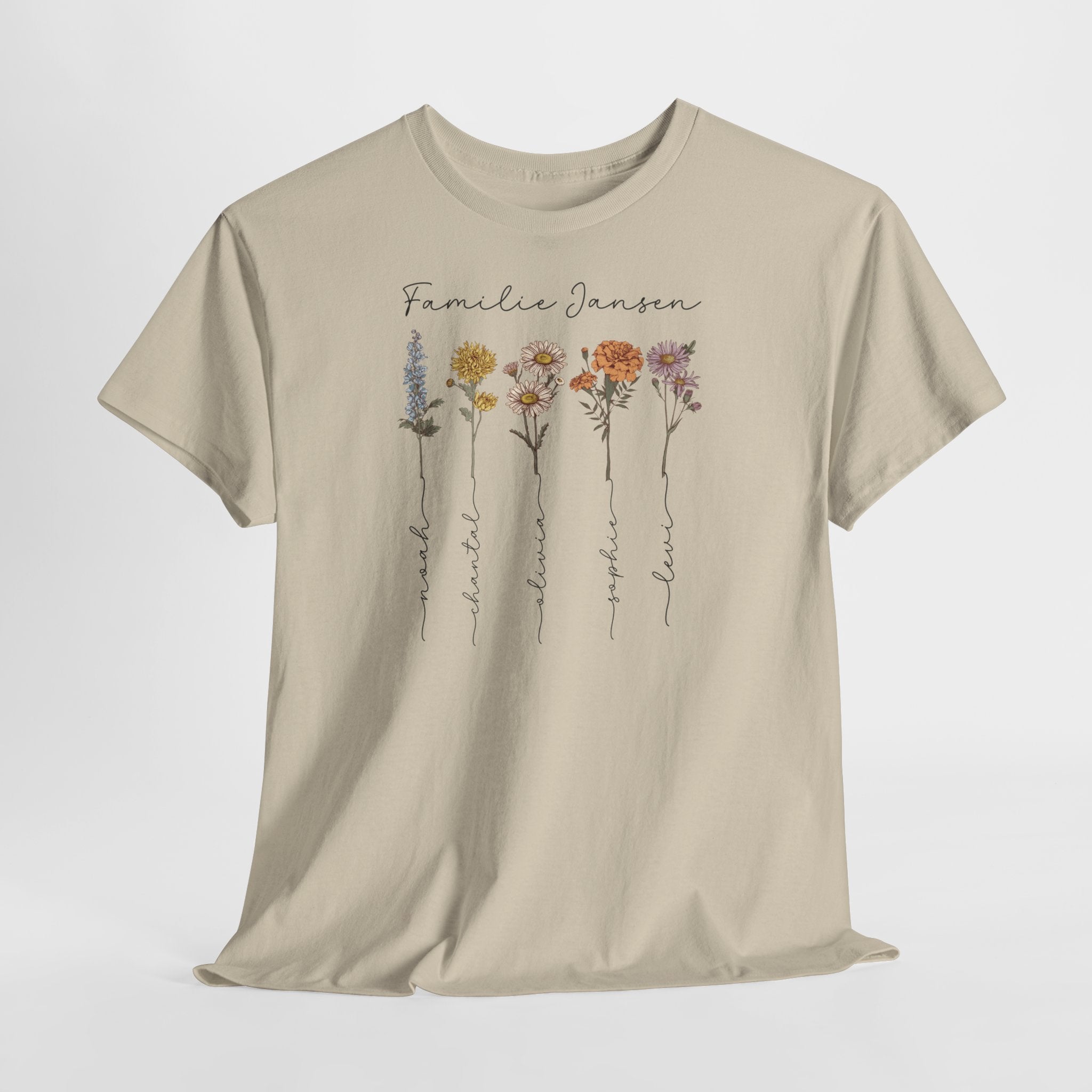 Gepersonaliseerde Moederdag Mama Cadeau - T-shirt - Familienaam met namen en geboortemaand bloemen