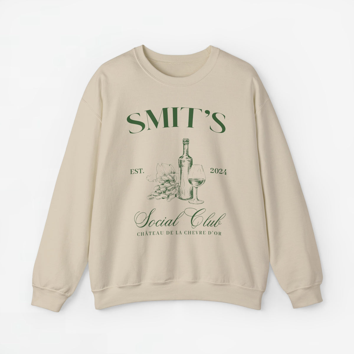 Beige sweatshirt met print “SMIT’S Social Club” en fles/glas