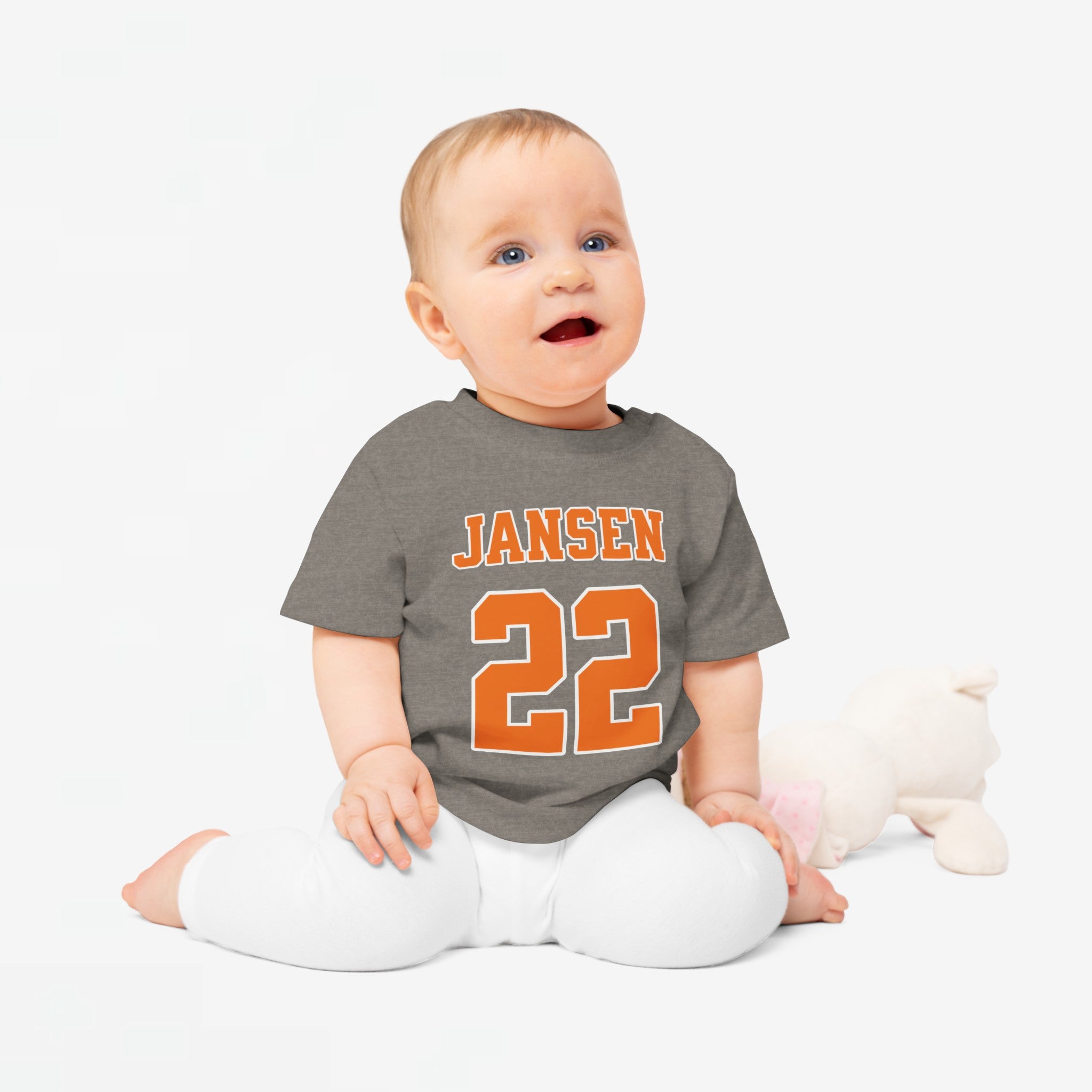 Baby T-shirt voor EK, WK en Koningsdag - Personaliseer met Naam & Rugnummer (Voorkant)