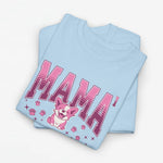 Oversized T-shirt lichtblauw met roze “MAMA” print en illustratie van een schattig beertje/katje