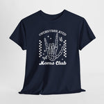Donkere (blauwn) t-shirt met ronde hals en witte 'Moms Club' handprint op borst
