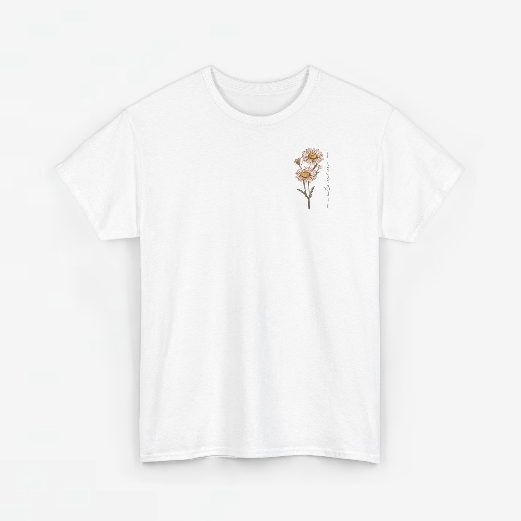 Gepersonaliseerde Moederdag Mama Cadeau - T-shirt - Geboortemaand bloem met naam - kleine print (zwarte tekst)